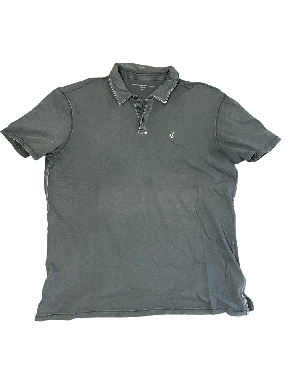 John Varvatos Polo Shirt Mens XL Gray Peace Logo Jersey Casual Lightweight